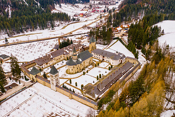 Image showing Medieval romanian monastery, aerial view