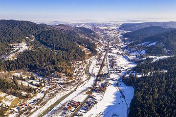 Image showing Valley villages in winter, aerial view