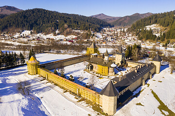Image showing Sucevita monastery in Bukovina, aerial landscape