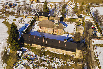 Image showing Aerial view of Moldovita  Monastery in Bukovina.