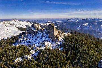 Image showing Aerial winter panorama in romanian mountains