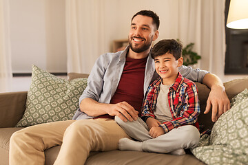 Image showing portrait of happy father and little son at home