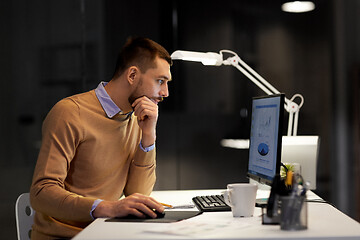 Image showing man with computer working late at night office