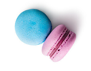 Image showing Two macaroon blue pink top view