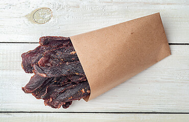 Image showing Jerky in a paper bag top view