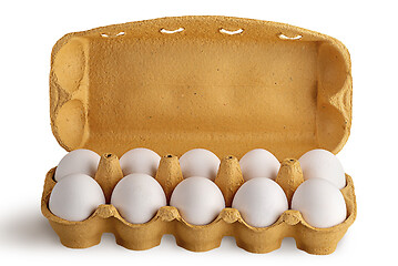 Image showing Open tray with eggs front view