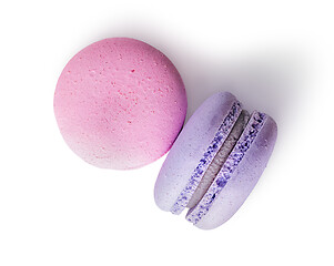 Image showing Two macaroon pink purple top view