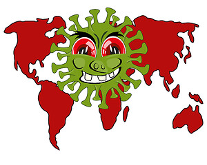 Image showing Infection coronavirus and card of the world cartoon