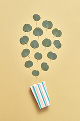 Image showing Paper food box with evergreen Eucalyptus leaves pattern.