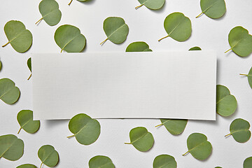 Image showing Congratulation card with Eucalyptus leaves and paper for text.