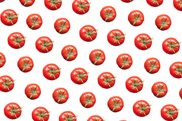 Image showing Vegetarian pattern from fresh organic tomatoes against white background.