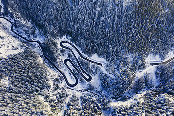 Image showing Winter mountain road from above