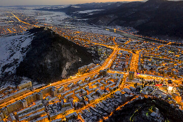 Image showing Night scene with city lights, aerial winter scene