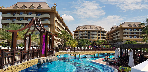 Image showing Pool and hotel at mediterranean sea