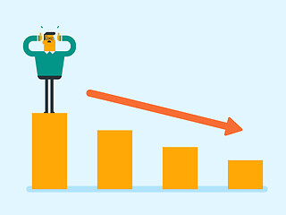 Image showing Caucasian bankrupt standing on chart going down.