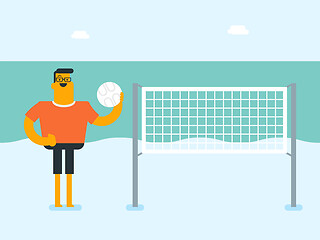 Image showing Young caucasian white man playing beach volleyball