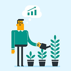 Image showing Businessman watering trees of three sizes.