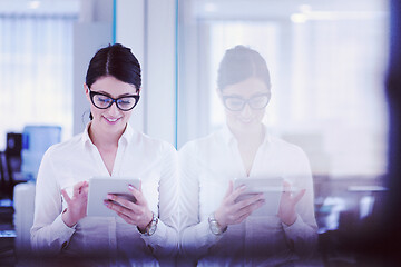 Image showing Business Woman Using Digital Tablet in front of startup Office