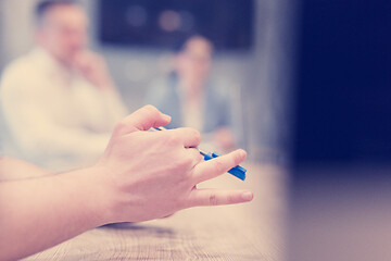 Image showing businessman hand using pen