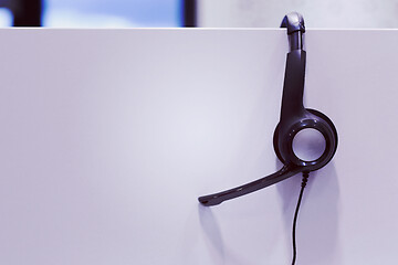 Image showing Headphones in empty call center office