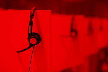 Image showing Headphones in empty call center office