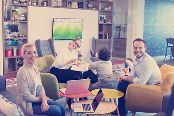 Image showing Startup Business Team At A Meeting at modern office building