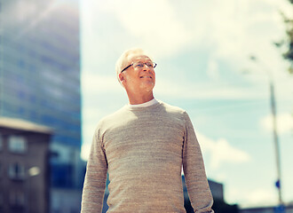 Image showing senior man walking along summer city street