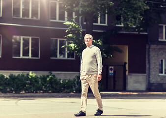 Image showing senior man walking along summer city street