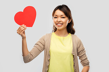 Image showing happy asian woman with red heart