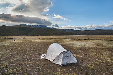 Image showing Tent on a high mountain plateau