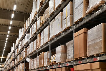 Image showing Warehouse with stocked shelves