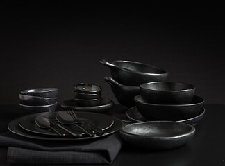 Image showing Dishes in minimalistic black design. Pure black.