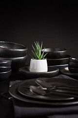 Image showing Dishes in minimalistic black design. Pure black.