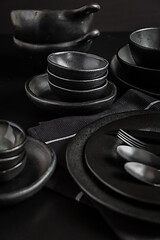 Image showing Dishes in minimalistic black design. Pure black.