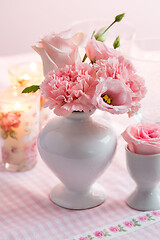 Image showing Beautiful bouquet in pink and white on the kitchen table