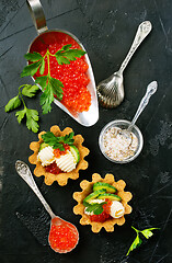 Image showing tartalets, butter and salmon caviar