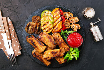 Image showing grilled vegetables and ribs