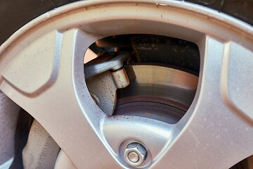 Image showing Wheel of a SUV car with brakes