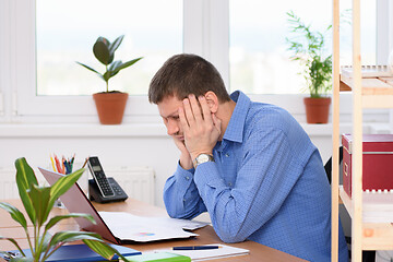 Image showing A man watching a report with a bad investment