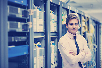 Image showing young it engeneer in datacenter server room