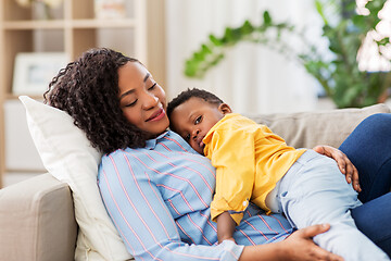 Image showing happy african american mother with baby at home