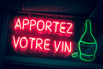 Image showing Bring your own wine - neon sign