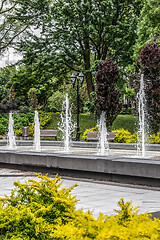 Image showing Spring city park with fountains