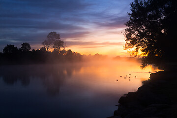 Image showing Foggy dawn skies over the billabong