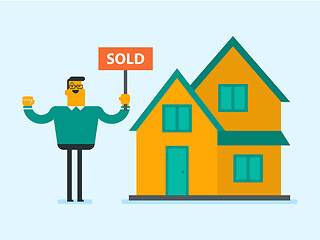 Image showing Caucasian real estate agent with sold placard.