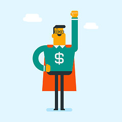 Image showing Man wearing superhero suit with dollar sign.