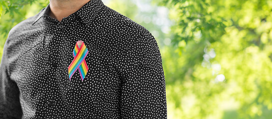 Image showing man with gay pride rainbow awareness ribbon