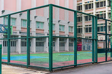 Image showing Fenced Basketball Field