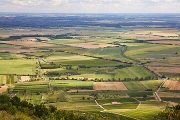 Image showing Fields seen from a mountain lookout