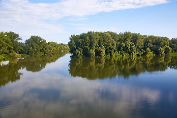 Image showing Peaceful waters of rivers merging, summer landscape